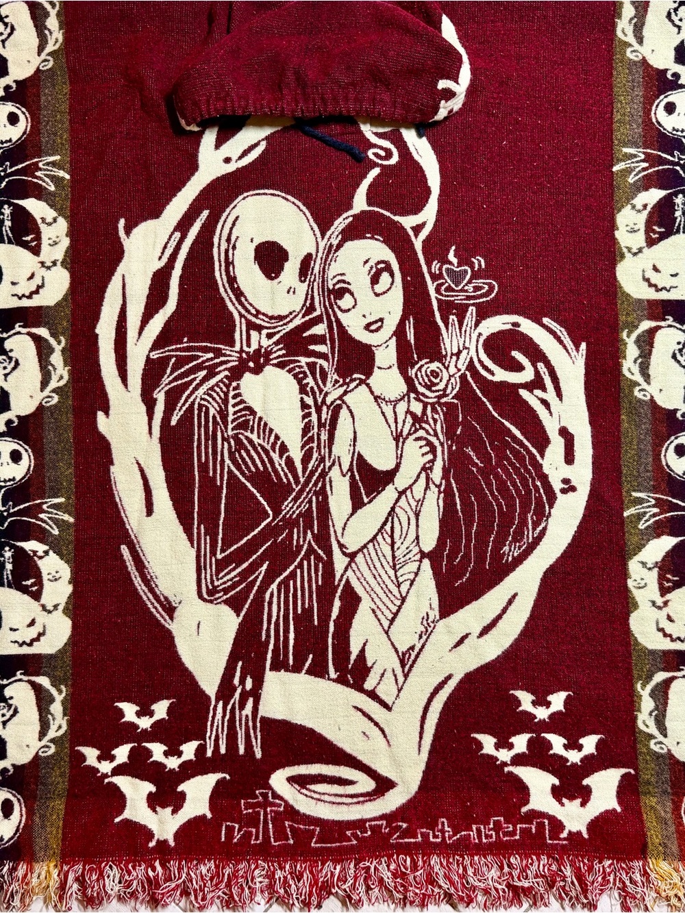 Nightmare Before Christmas Jack Sally Mexican Zarape Hooded Poncho Unisex
